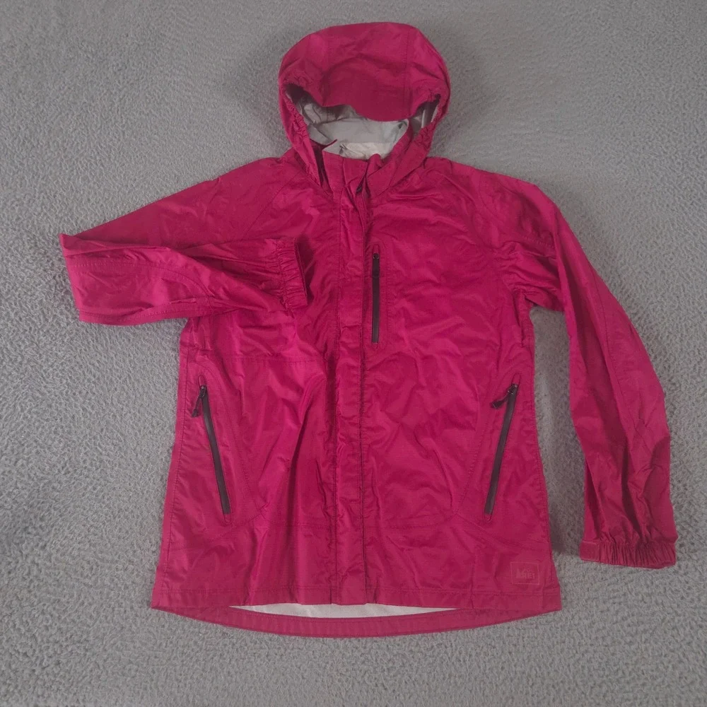 REI Jacket Girls XL 18 Hooded Rain Outdoor Windbreaker Nylon Zip Up Taped Seams